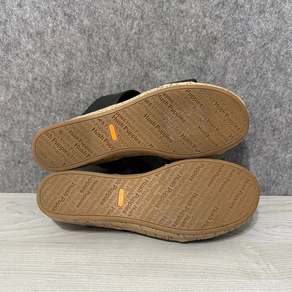 Hush Puppies Coco Wedge Sandals Womens 9.5 Black Leather Cork Platform